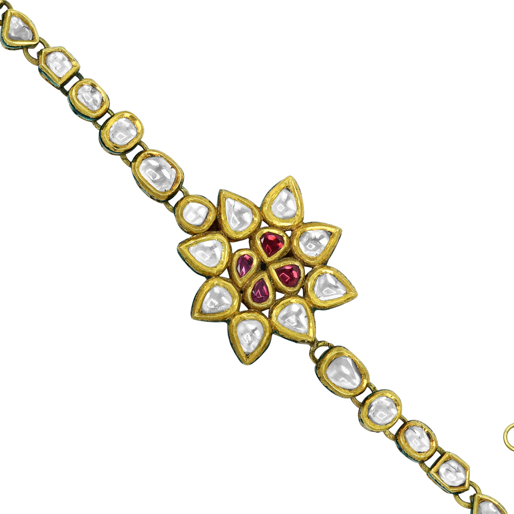 Floral Polki Diamond Bracelet with Rhodolite Accents